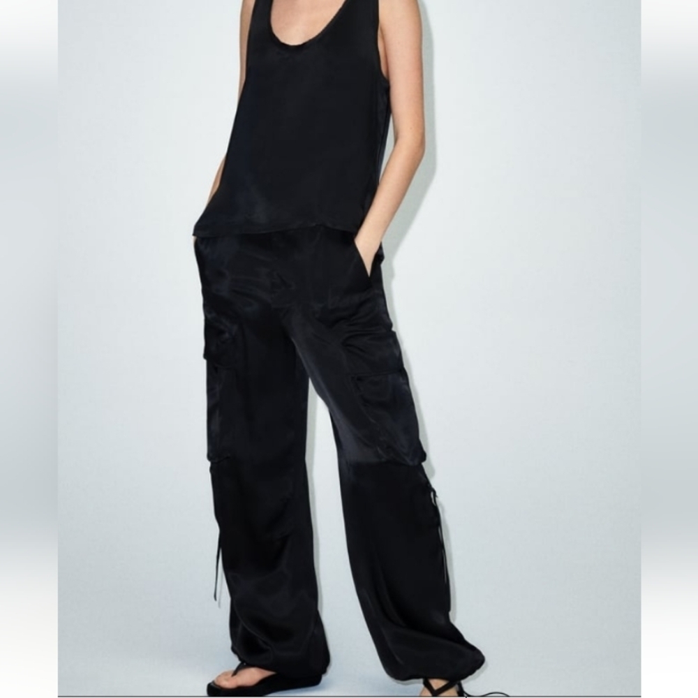 Zara Satin Flowy Cargo Pants Sz-M